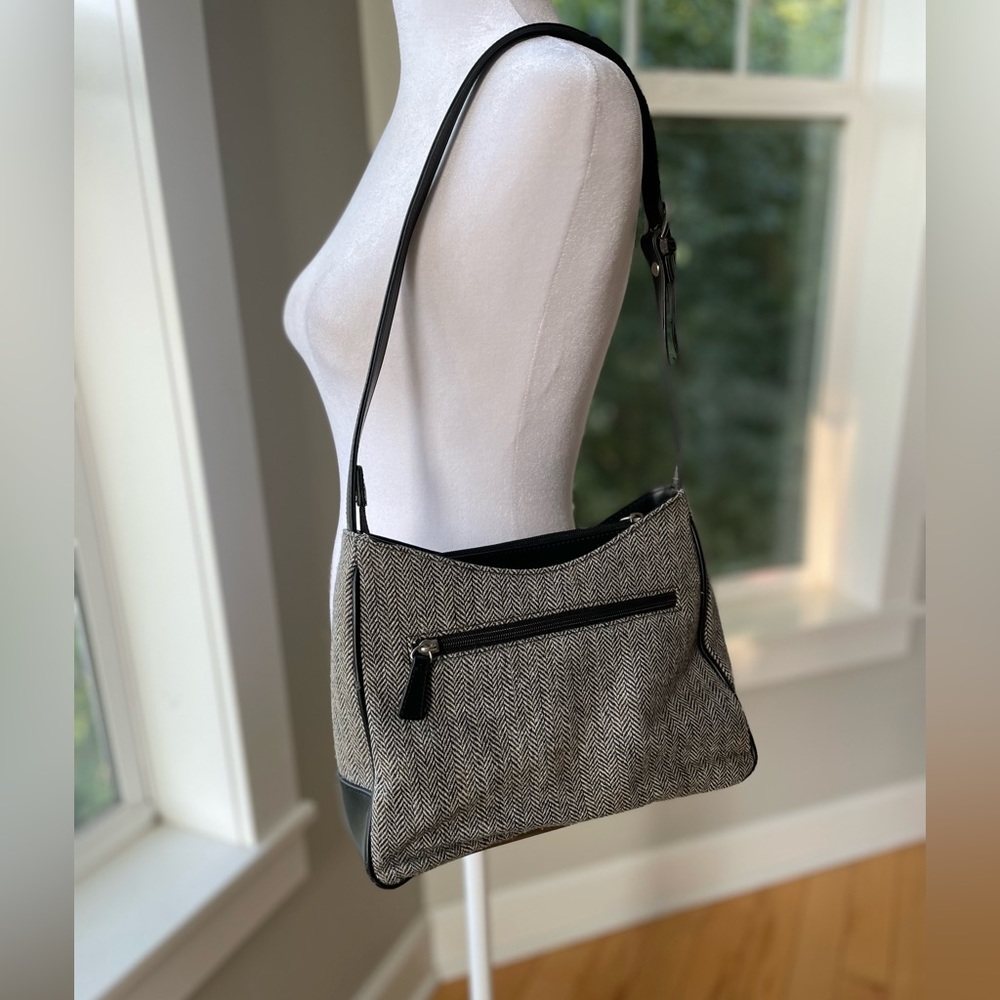 Vintage Y2K St. John’s Bay Black White Herringbone Wool Leather Mini Bag Purse